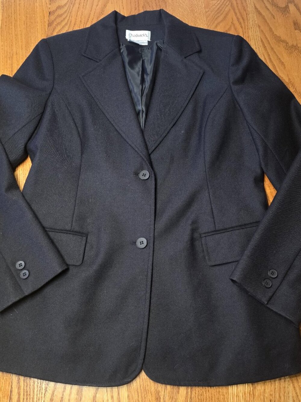 Chadwicks 100% Wool Black 2 Button Blazer Women Size 8